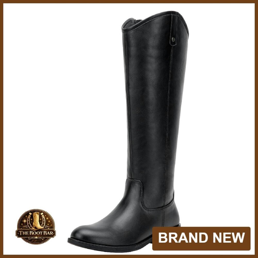 Knee High Wide Calf Boots PU Leather Side Zipper Fashion Riding Boots